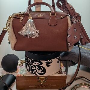 Coach Mini Bennett Satchel Brown Pebbled Leather Shearling Crossbody